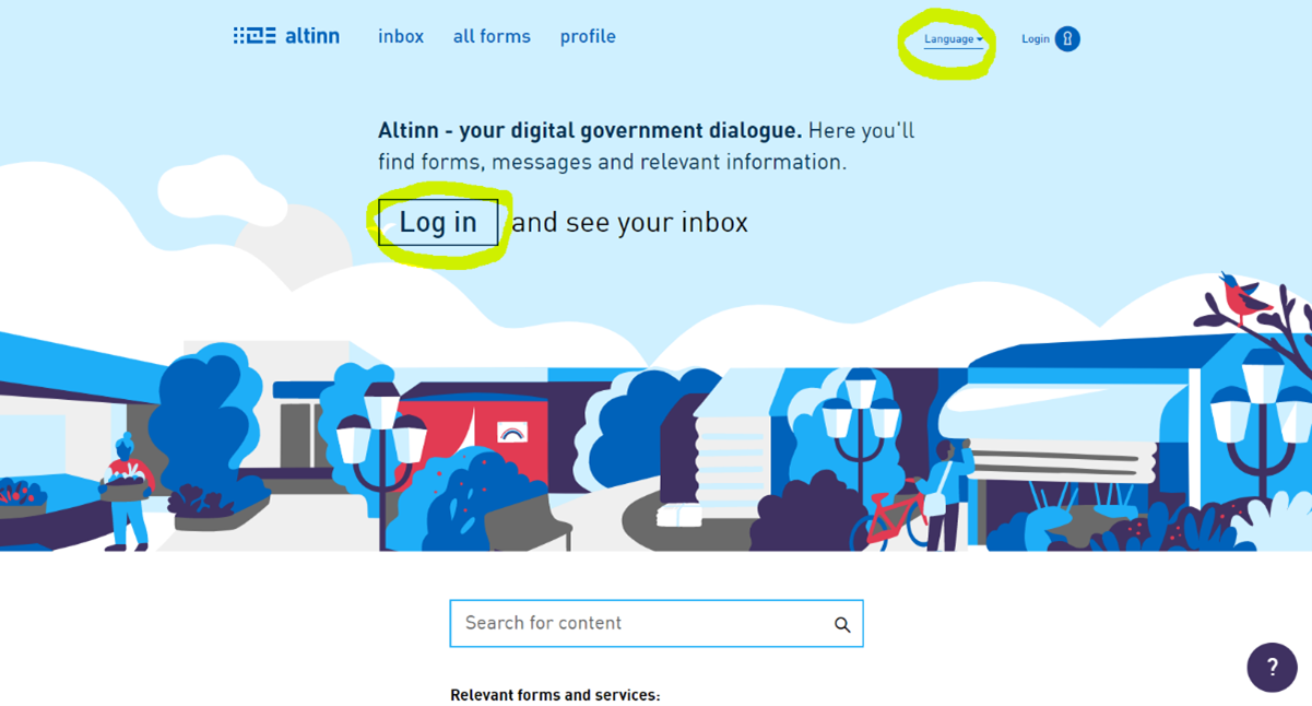 Figure: Opening Altinn and change language to English.