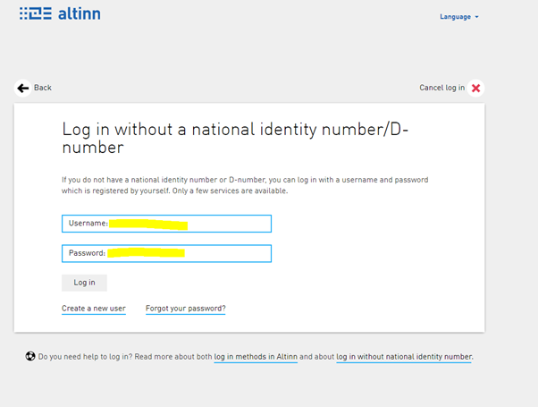 Figure: Log in with username and password